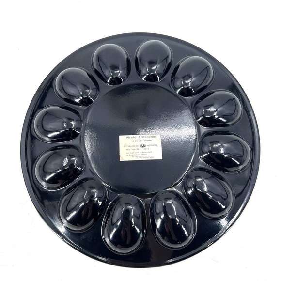 Vintage Mid Century Deviled Egg Plate Platter Rooster Lacquer Ware 10" - Picture 4 of 5